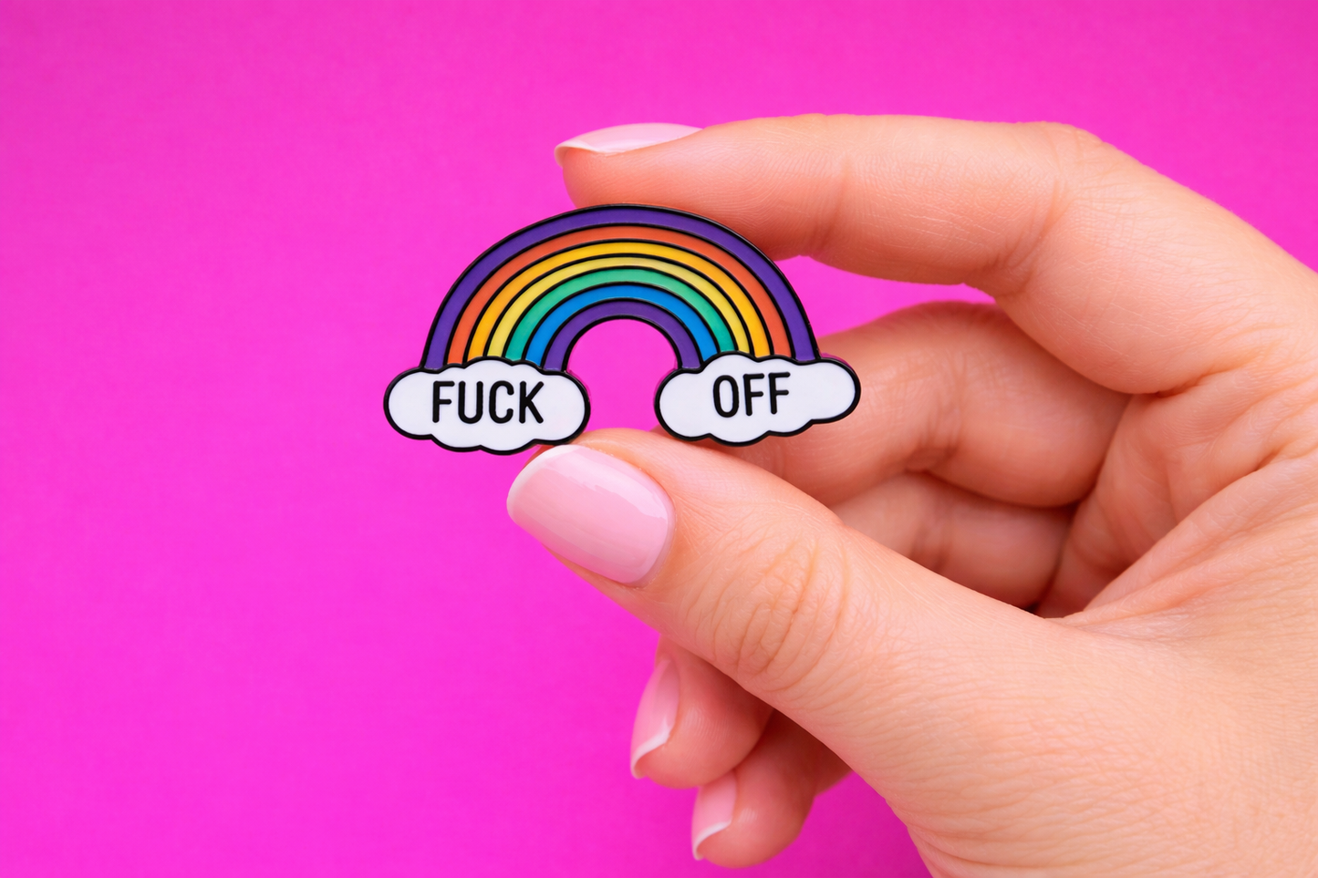 Fuck Off sarcastic enamel pin by Petty & Unhinged