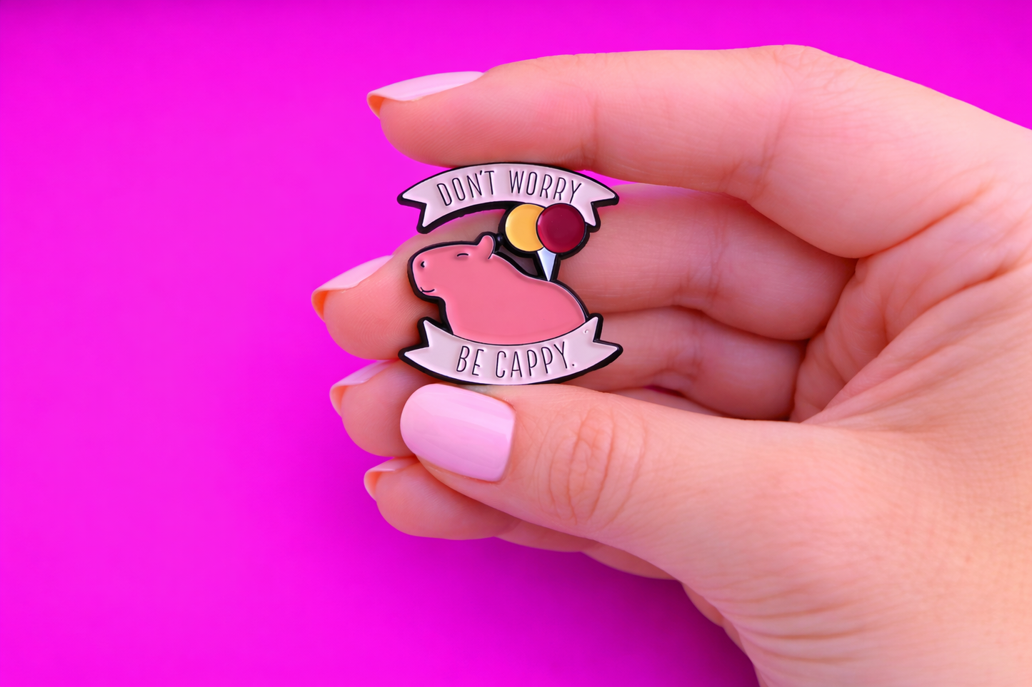 Don't worry be cappy cute sarcastic, Funny enamel pin by Petty & Unhinged