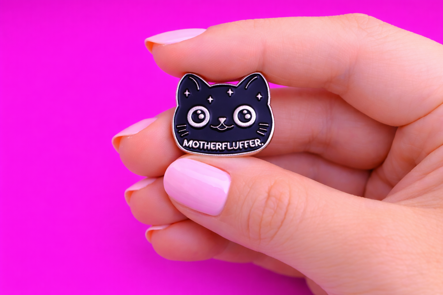 Motherfluffer cat cute sarcastic, Funny enamel pin by Petty & Unhinged