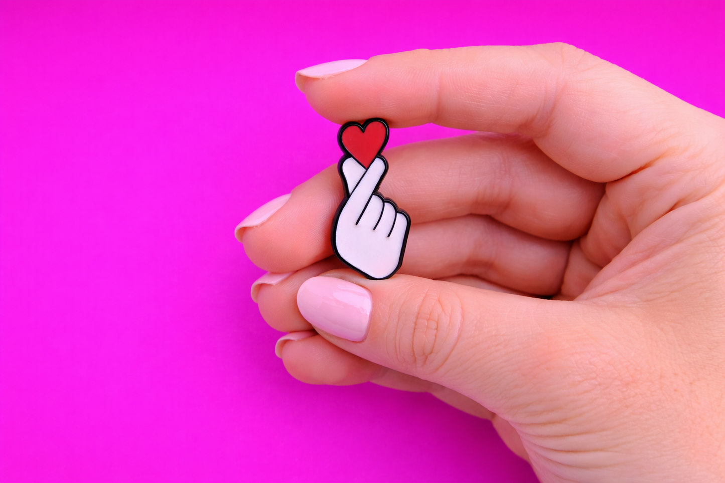 Finger heart vibes cute sarcastic, Funny enamel pin by Petty & Unhinged