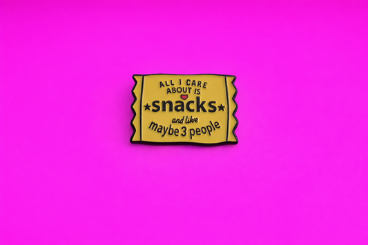 Snacks sarcastic, Funny enamel pin by Petty & Unhinged
