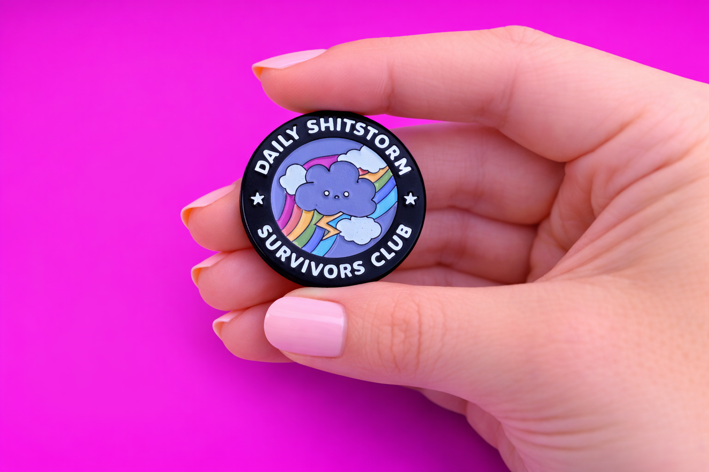 Daily shitstorm survivors club Cute sarcastic, Funny enamel pin by Petty & Unhinged